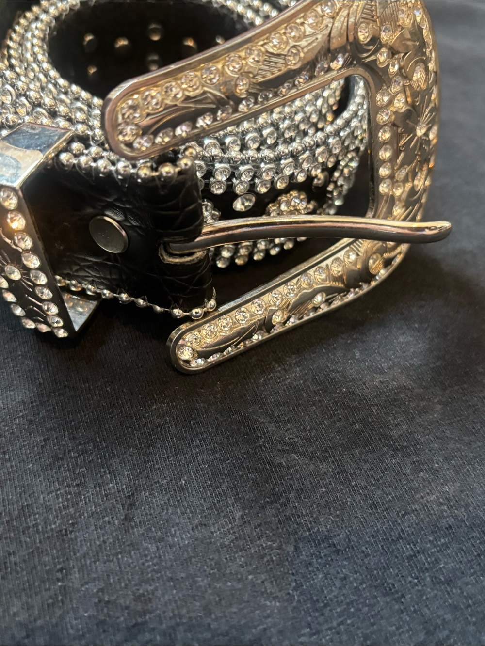 Rhinestone Studded Western Belt with Ornate Buckle